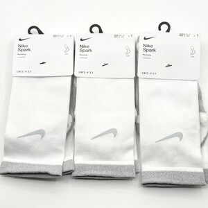 Nike Spark Crew, Cushioned Socks (3 Pairs) Size 8 - 9.5 Mens White